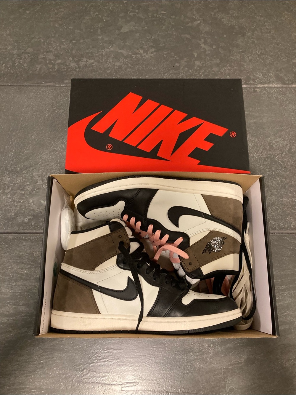 Nike Air Jordan 1 High OG White Black Brown with Pink Laces - Men's (UNBRANDED)